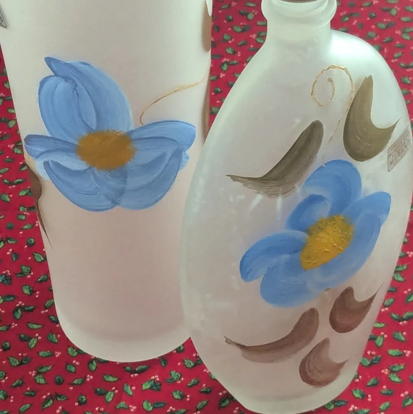 Murano Glass Vase Decanter Set- Handpainted- Italy- Frosted Glass- Vintage- Tall - Picture 6 of 8